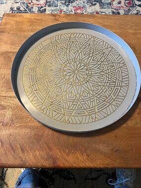 Source Unknown Gray and Gold Decorative Serving Tray